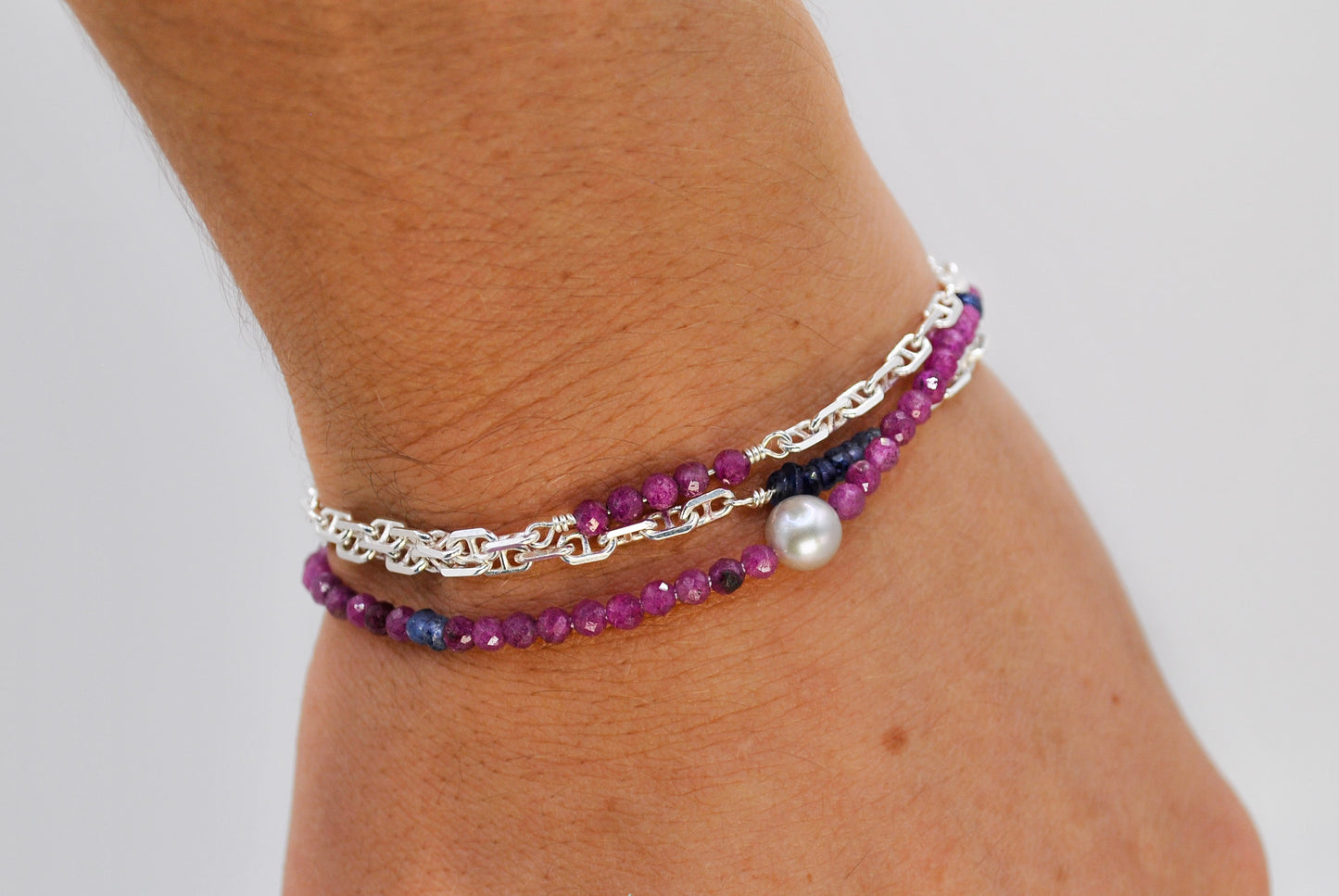 Sapphire Anchor Chain Bracelet