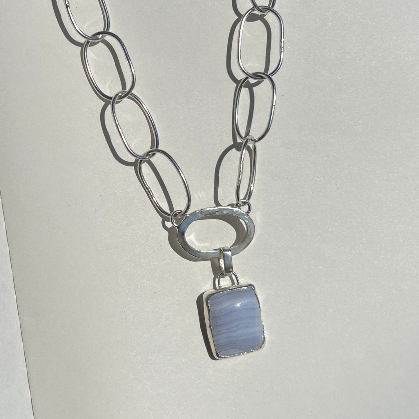 Chain Necklace With Blue Lace Agate Pendant - One of One