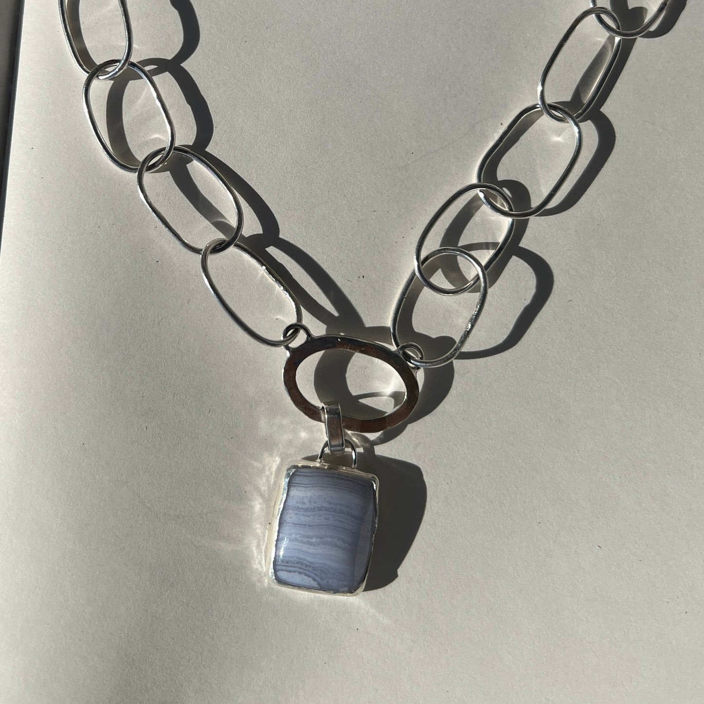 Chain Necklace With Blue Lace Agate Pendant - One of One