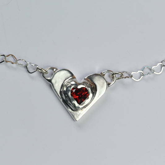 Garnet Candy Heart Necklace